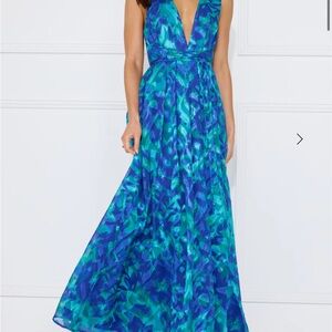 Vibrant Teal and Blue Maxi Dress